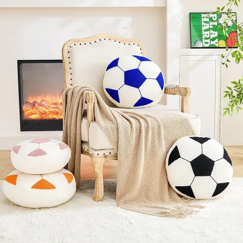 Vista 4 de Uvvyui Almohada de fútbol de fútbol con forma redonda, decorativa para decoración de habitación, cojín de felpa para sofá y dormitorio
