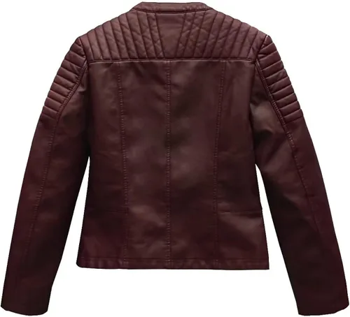 Vista 5 de Olivia Miller - Chaqueta de piel sintética para motociclista con bolsillos para mujer