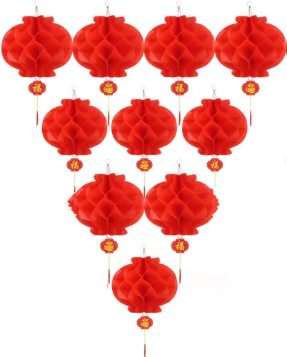 Vista 7 de Faroles de papel rojo para festivales chinos, bodas, cumpleaños y decoración del hogar (12 pulgadas, 2 unidades)