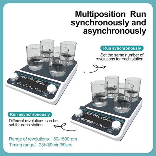 Vista 2 de Multiple Magnetic Stirrer Digital Display Laboratory Stirrer Magnetic Mixer Four-Station 500ml*4(MS-10L)