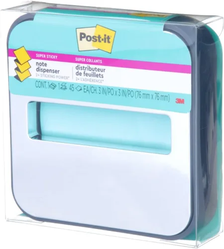 Vista 4 de Dispensador de notas Post-it con notas Post-it emergentes, base negra con parte superior de acero, 1 bloc de notas superadhesivas Aqua Splash de 3 x