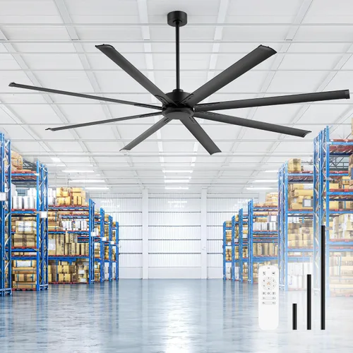 Vista 8 de Ventilador de techo industrial grande de 84 pulgadas, control remoto sin luz, 8 aspas de aluminio, motor CC reversible de 6 velocidades, 3 varillas