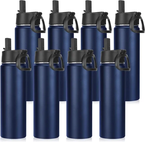 Vista 13 de Neihepal Botellas de agua aisladas de 22 onzas con tapa con popote a prueba de fugas, botella de agua de acero inoxidable de doble pared de boca