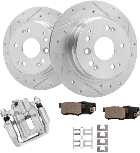 Vista 155 de Detroit Axle - Rotores de freno para Ford 2013-2019 Explorer Taurus Flex Lincoln MKT MKS, rotores de freno de disco ranurados perforados de repuesto