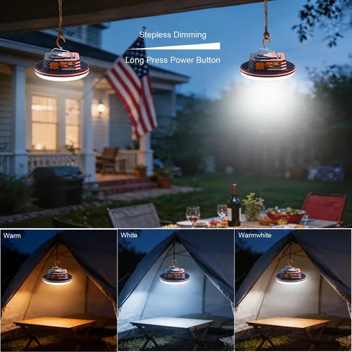 Vista 3 de IODOO Luz de campamento recargable de 10000 mAh con control remoto, bandera de Estados Unidos, luz de bandera estadounidense para acampar al aire