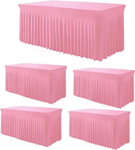 Vista 28 de TC27 - Mantel rectangular ajustable de elastano de 4 pies con falda plisada, sin arrugas, mantel rectangular para fiestas, bodas, banquetes