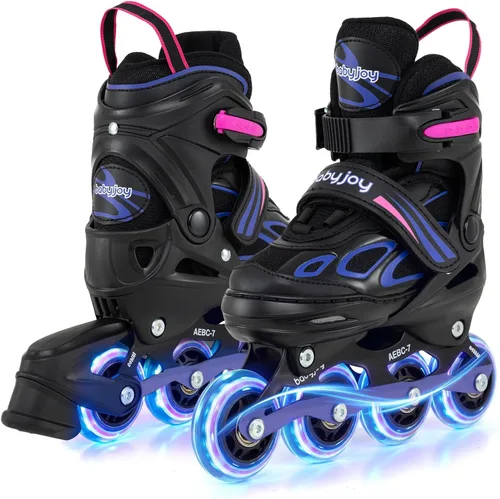 Vista 10 de BABY JOY Patines en línea, 4 tamaños ajustables para niños con ruedas iluminadas para niños de 5 a 14 años, divertidos patines iluminadores