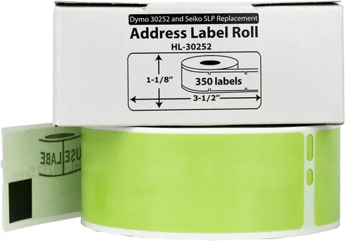 Vista 2 de HOUSELABELS DYMO 30252 - Etiquetas de dirección verdes compatibles (1-1/8 pulgadas x 3-1/2 pulgadas), adhesivo permanente fuerte, compatibles