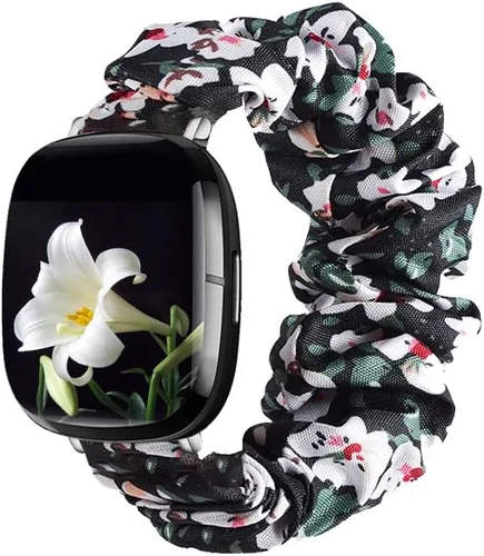 Vista 3 de GTHY Compatible con bandas Fitbit Sense/Versa 3/Versa 4/Sense 2, para mujeres, correas de repuesto de tela de coletero, accesorios, talla L