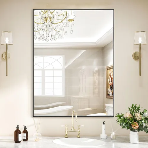 Vista 25 de LEDLUX Espejo de baño negro de 20 x 36 pulgadas, espejo sin cobre, espejo de tocador con marco de aleación de aluminio, espejo rectangular montado