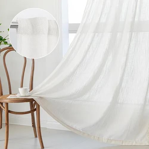 Vista 45 de MYSKY HOME Cortinas naturales de puerta francesa para ventana de puerta, 40 pulgadas de largo, cortas, semitransparentes, filtrantes de luz