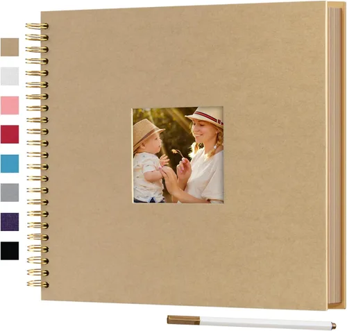 Vista 12 de Álbum de fotos pequeño DIY para manualidades de 8 x 8 pulgadas con foto de portada, 80 páginas, tapa dura, papel para manualidades, álbum de fotos