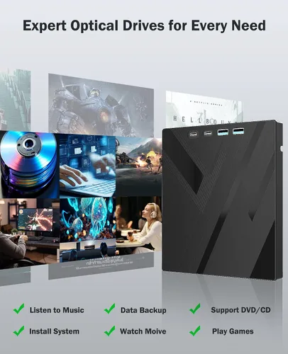 Vista 6 de Wbacon Unidad externa de CD/DVD para ordenador portátil, 7 en 1 unidad