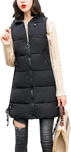Vista 2 de Arssm Chaleco largo y cálido de invierno para mujer sin mangas acolchado chaleco ligero con bolsillos