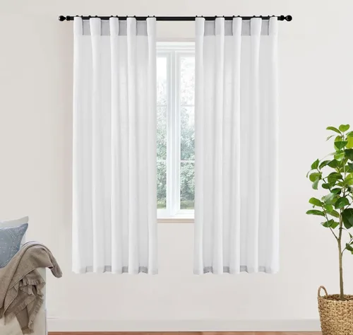 Vista 55 de XTMYI - Cortinas transparentes de 54 pulgadas de largo, juego de 2 paneles para baño, cortinas cortas de lino y algodón con semi privacidad