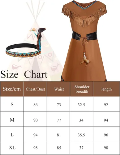 Vista 2 de Women's Halloween Costume Native Maiden Princess Outfit for 60s 70s Girls Lady Halloween Cosplay Dress