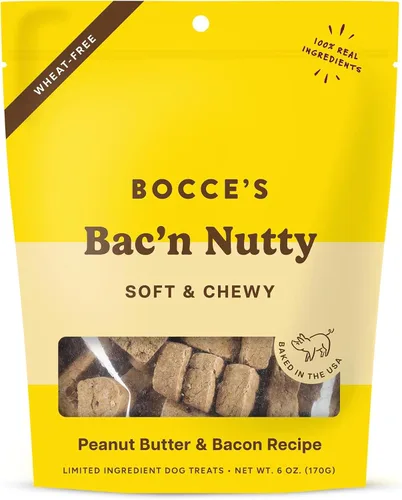Vista 8 de Bocce's Bakery Bac'n Nutty - Golosinas suaves y masticables para perros, sin trigo con sabor a mantequilla de maní y tocino, galletas naturales