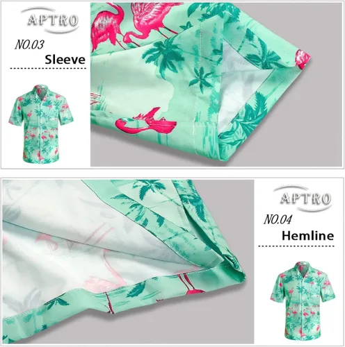Vista 4 de APTRO Camisa hawaiana elástica en 4 direcciones para hombre camisas de playa tropicales