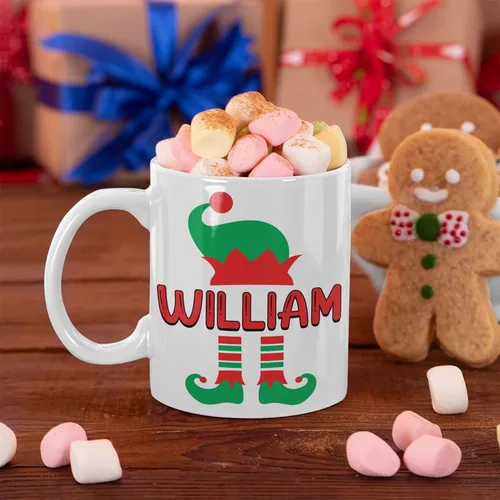 Vista 4 de Taza personalizada con nombre de elfo para Navidad, tazas personalizadas para niños y niñas, regalos de Navidad, taza de café personalizada