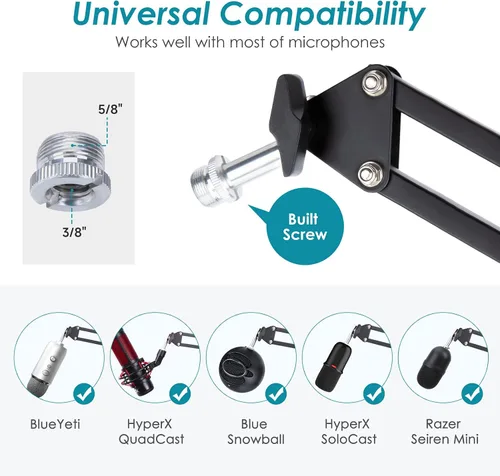 Vista 3 de YOUSHARES Soporte para micrófono - Brazo de micrófono con abrazadera mejorada de alta resistencia, montaje en pared y soporte universal