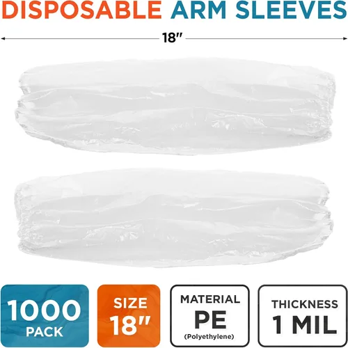 Vista 2 de EZGOODZ Fundas desechables para brazos, fundas blancas de polietileno de 18 pulgadas con extremos elásticos, fundas de plástico unisex impermeables
