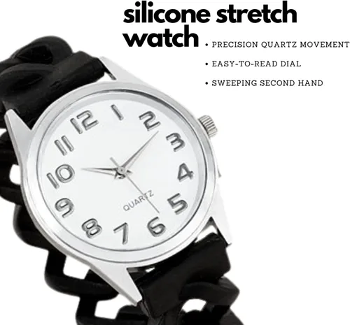 Vista 4 de Reloj de pulsera de silicona extensible con banda extensible analógica, correa de reloj de pulsera elástica, unisex, relojes para hombre y mujer