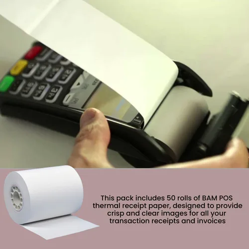 Vista 8 de BAM POS Papel térmico para recibos, sin BPA, rollos envueltos en encogimiento, compatible con Clover Mini, Mobile, First Data FD130, FD50, FD55