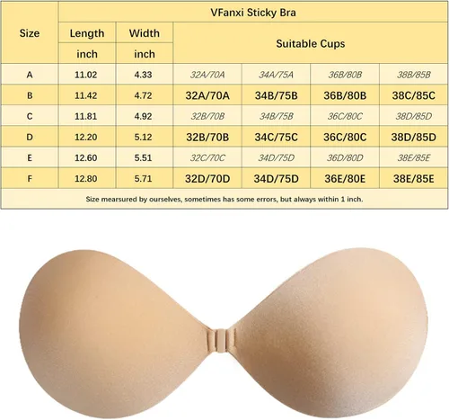Vista 6 de VFanxi Invisible Sticky Bra, Reusable Silicone Adhesive Bra Backless Strapless Push Up Bra with Nipple Covers