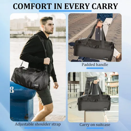 Vista 7 de ORKELS Bolsa de gimnasio con compartimento para zapatos, bolsa deportiva de 29 litros para hombres y mujeres, mochila de viaje con bolsillo húmedo