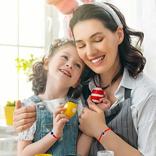 Vista 6 de Sucanra Pulsera contra el mal de ojo ajustable de cuerda roja de la suerte, pulsera de protección de la cábala para mamá y yo, juego de pulseras a