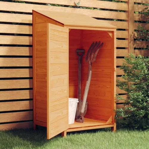 Vista 9 de Cobertizo de almacenamiento de madera para jardín, gabinete de almacenamiento de abeto de madera maciza, cobertizo de herramientas de madera