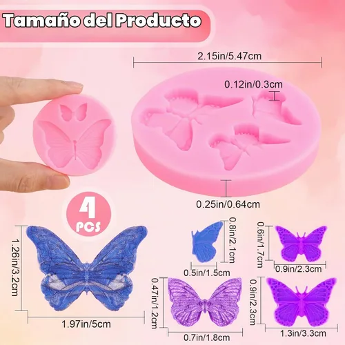 Vista 2 de Moldes de mariposa 4 piezas de moldes de mariposa para chocolate, mini moldes de silicona para decoración de pasteles Estilo a