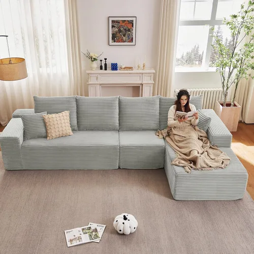 Vista 22 de Sofá modular de 96 pulgadas en forma de L, sofá modular de 3 asientos, sofá modular de pana de espuma viscoelástica sin hueso para sala de estar