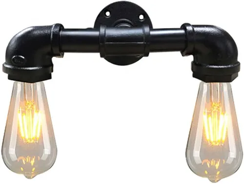 Vista 7 de Lámpara de pared de tubo de agua de 2 luces, estilo retro, industrial, para montaje en pared, lámpara de pared de metal Steampunk, estilo vintage