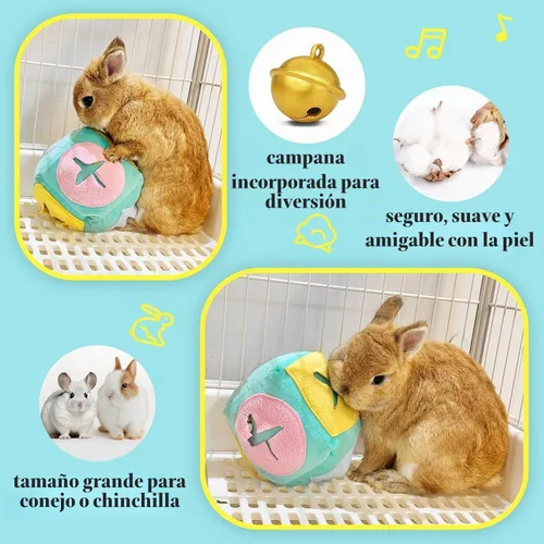 Vista 2 de Gran juguete de forrajeo para conejos con campana, juego de alimentación de rompecabezas lavable para conejos, juguete de conejo para conejos