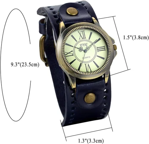 Vista 5 de JewelryWe Vintage Leather Strap Wide Band Wristwatch Cuff Quartz Watch for Men Women Halloween Christmas for Christmas