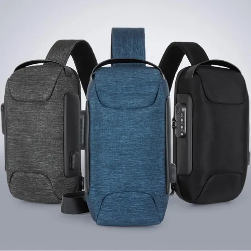 Vista 6 de Bolsa de pecho antirrobo, bolsas casuales geniales con bloqueo de contraseña, bolsa de mensajero deportiva de moda con un hombro para hombre