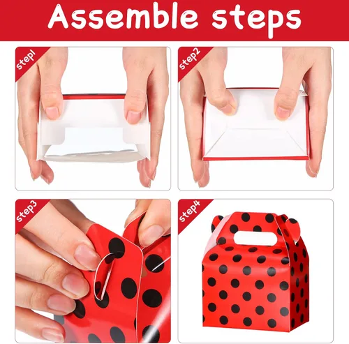 Vista 4 de Outus 30 cajas de regalo de fiesta de mariquita, cajas de regalo de fiesta de mariquita, cajas de papel de caramelo de lunares rojos y negros