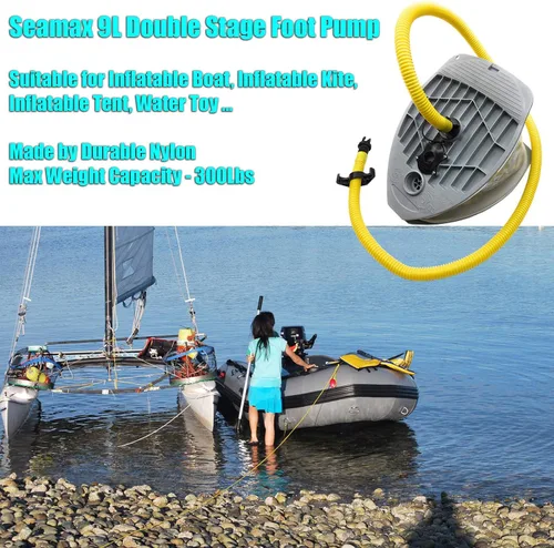 Vista 2 de Seamax Bomba de pie de 9L con cámaras dobles, alto volumen y alta presión, máximo 15 PSI para barco inflable y SUP