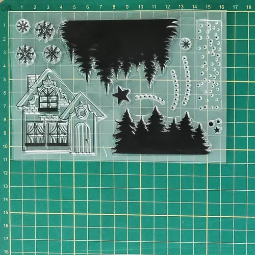 Vista 3 de Juego de sellos y troqueles transparentes para árbol de Navidad y casa, para hacer tarjetas, plantillas cortadas para álbumes de recortes, álbum