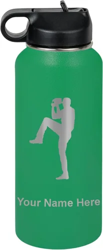 Vista 28 de LaserGram Botella de agua personalizada, jarra de béisbol, acero inoxidable de doble pared aislada al vacío con popote superior, regalo grabado Negro