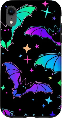 Vista 24 de iPhone 16 Gótico Bat Halloween Patrón Spooky Bats Lover Regalo en funda negra
