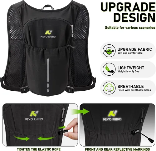 Vista 5 de N NEVO RHINO Chaleco para Correr, Chaleco de Hidratación Ligero, Mochila de Agua Aislada con Vejiga de Agua de 1.5L para Senderismo, Camino