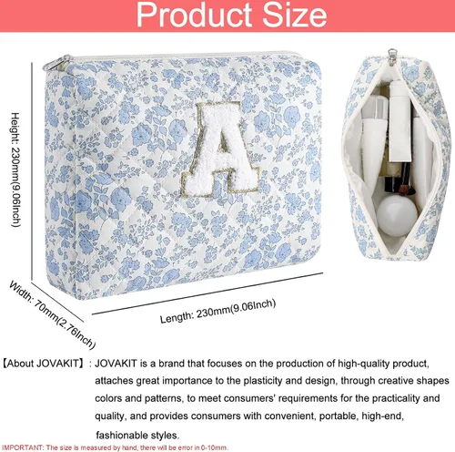 Vista 4 de Bolsa de maquillaje alfabética JOVAKIT, bolsa de cosméticos para mujeres, regalos de Navidad para niñas de 6 a 18 años, neceser de viaje con flores