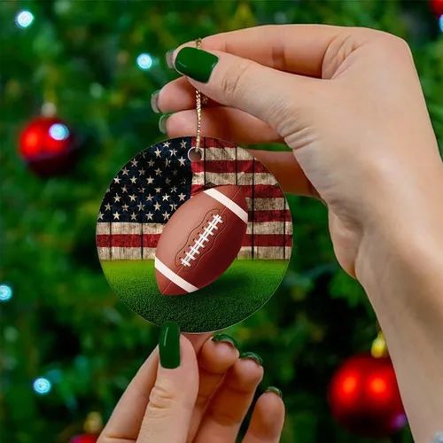 Vista 4 de Adorno de Navidad de cerámica con diseño de bandera de Estados Unidos con dos caras, novedad para familiares, amigos, niños, amantes del fútbol