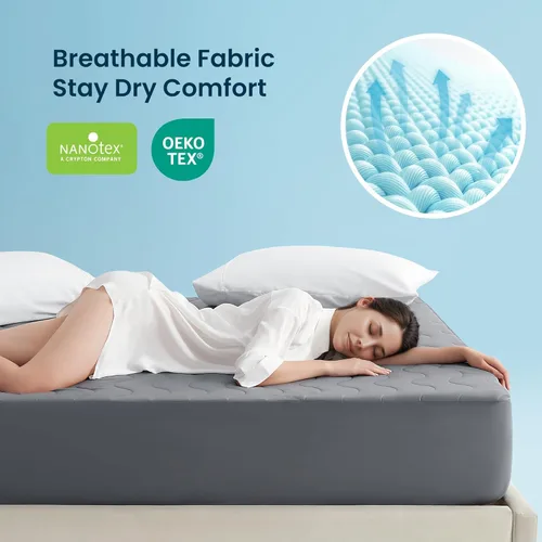 Vista 5 de Sleep Zone Protector de colchón refrescante individual, almohadilla de ropa de cama impermeable para personas que duermen con calor, cubrecolchón