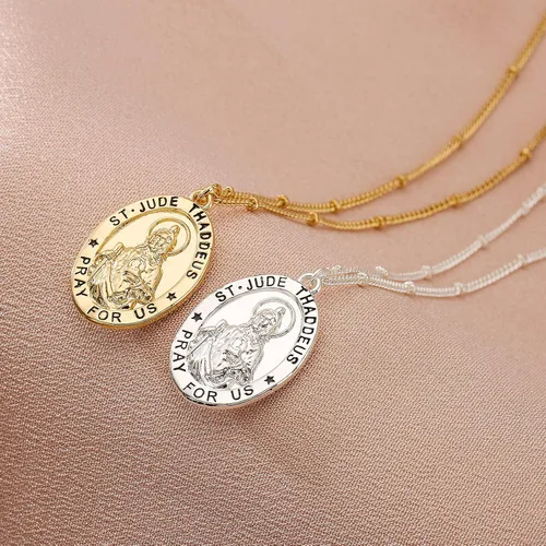 Vista 4 de Ascona Collar con colgante de medalla católica de San Cristóbal y JudeJoséAntonio, 18+2 pulgadas