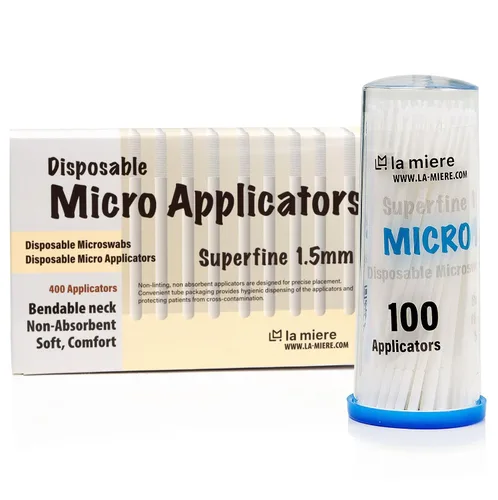 Vista 10 de LA MIERE 400 piezas de cepillos dentales con micro aplicadores finos, microhisopos cilíndricos desechables de 1mm, negros