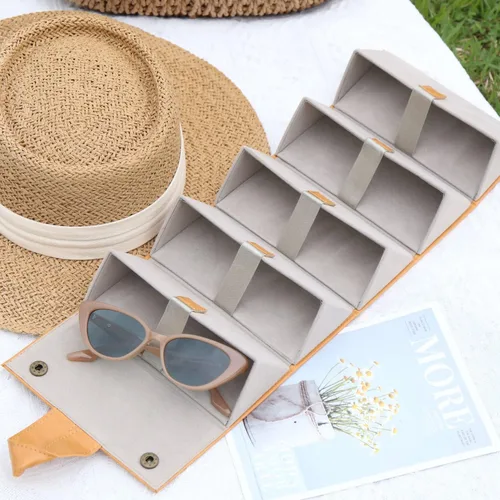 Vista 6 de Estuche para lentes de sol para hombres o mujeres, estuche rígido para múltiples anteojos, caja portátil con 5 ranuras para organizar gafas, bolsa