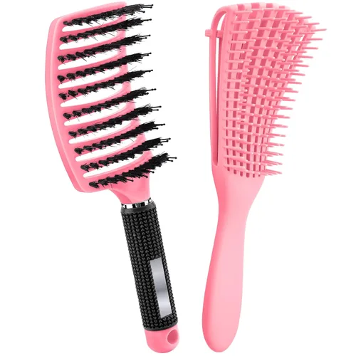 Vista 7 de Juego de 2 cepillos para el cabello, cepillos para el cabello para mujeres, hombres y niños, para cabello húmedo y seco, rizado, grueso, fino, Verde